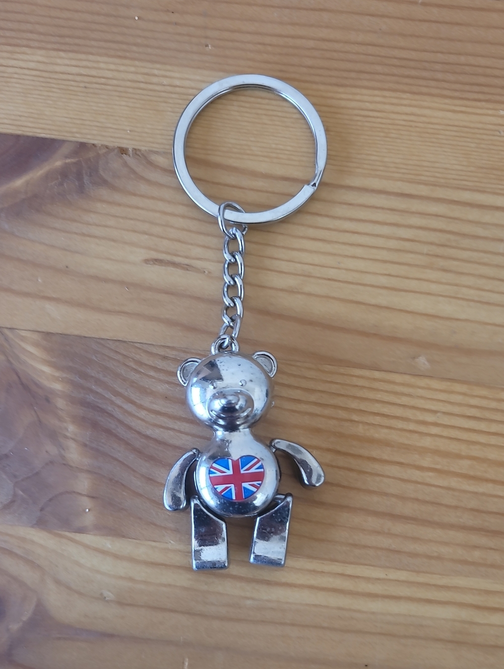 Silver Bear Keychain with Union Jack Accent